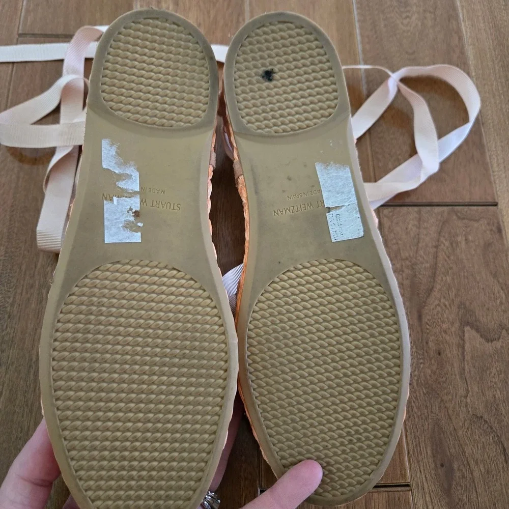 Stuart Weitzman Vacation Basque Rose Washed Python Ribbon Tie Espadrille Flats 7